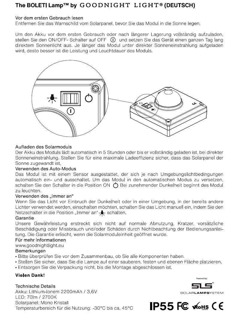 BOLETI lamp 100% Solar Designleuchte von Goodnight light