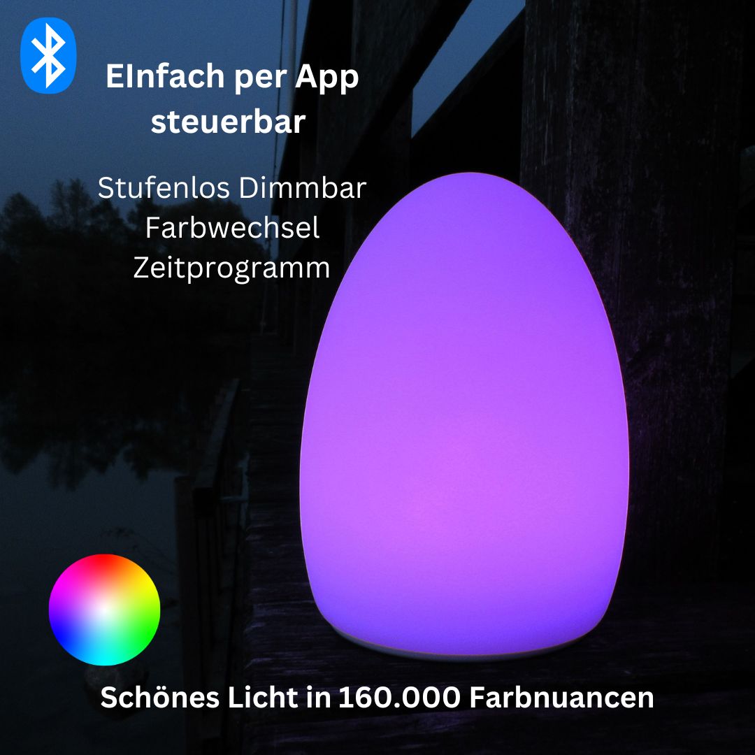 EGG - kabellose, bruchfeste Tischleuchte App-Steuerung von Smart and Green